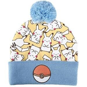 Pokemon Pikachu Knit Hat Cap Pom Cuff Beanie Cute Kawaii Anime Cartoon Gift